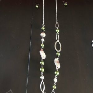 Olive green long necklace and earrings